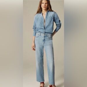 J Crew High Rise, Slim Wide Leg, Women’s 30, Lighter Wash Denim Jeans, Raw Hem